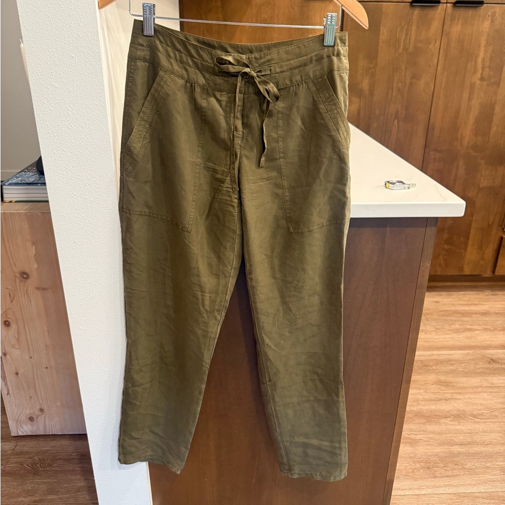 Theory Olive Green Silk Trousers Pants